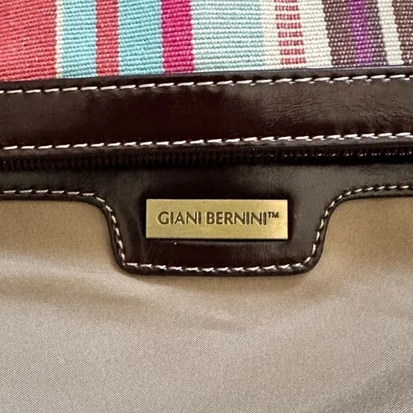 Giani Bernini Multi Compartment Striped Vegan Handbag Zipper & Magnetic Snap EUC - Picture 9 of 10